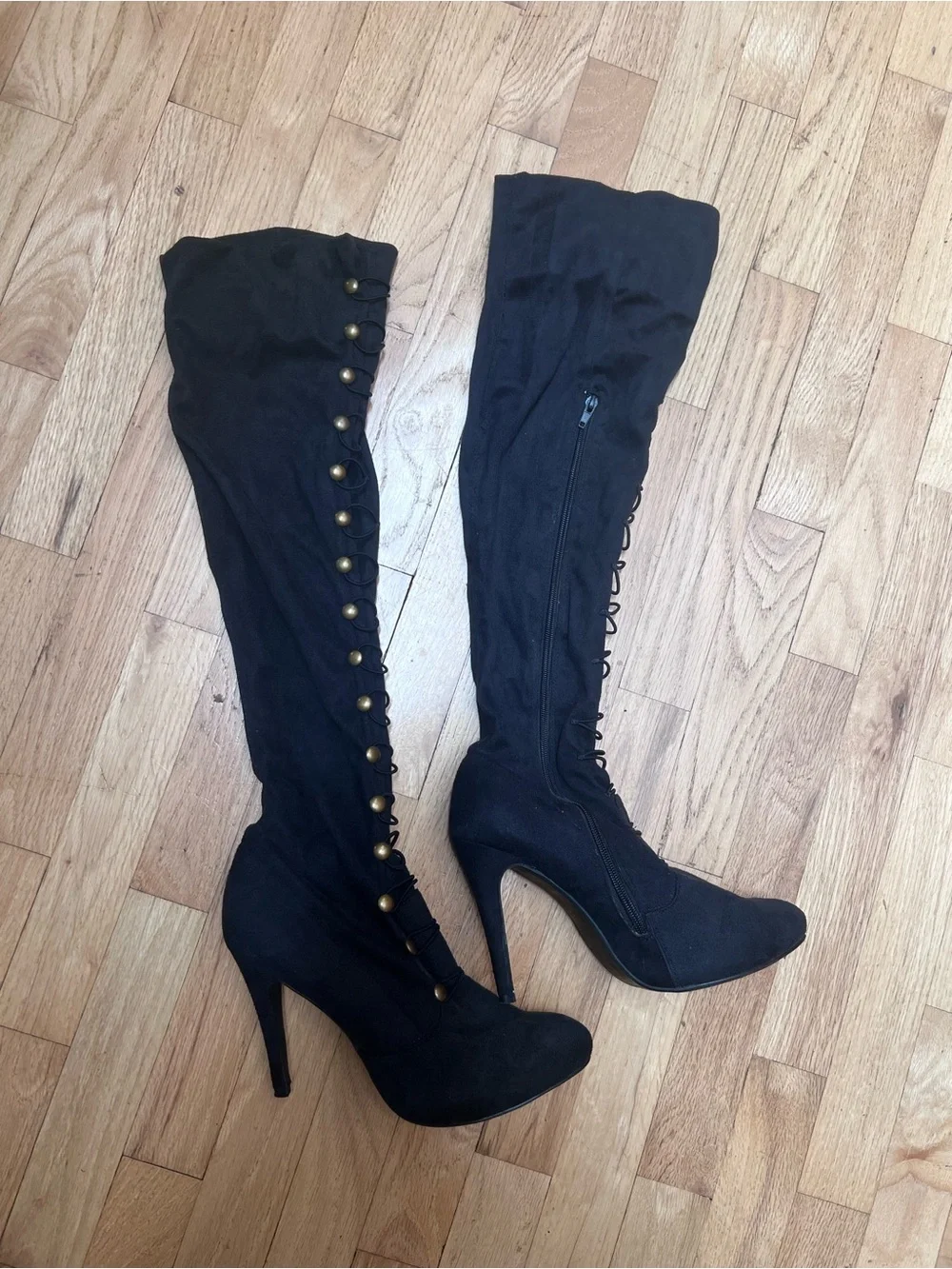 Sexy Black Over-the-Knee Victorian Stiletto Boots Size 10